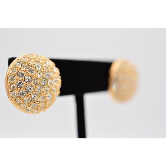 Roman Vintage Earrings Gold Rhinestone Crystal Round Ball Signed 1980s Bin1 - Picture 4 of 12
